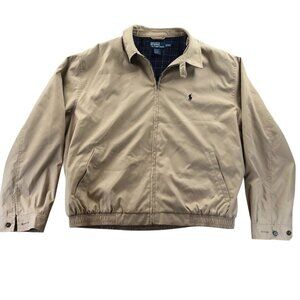 Polo Ralph Lauren Men Tan Harrington Jacket XXL Polyester Cotton Lined Zip Front